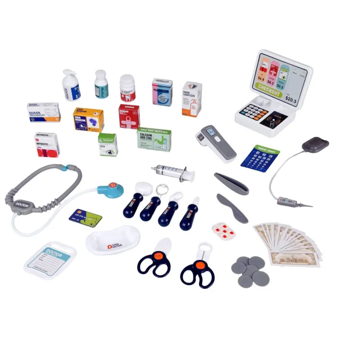 Widok centrum zdrowia o wysokości 68 cm z licznymi półkami i szafkami