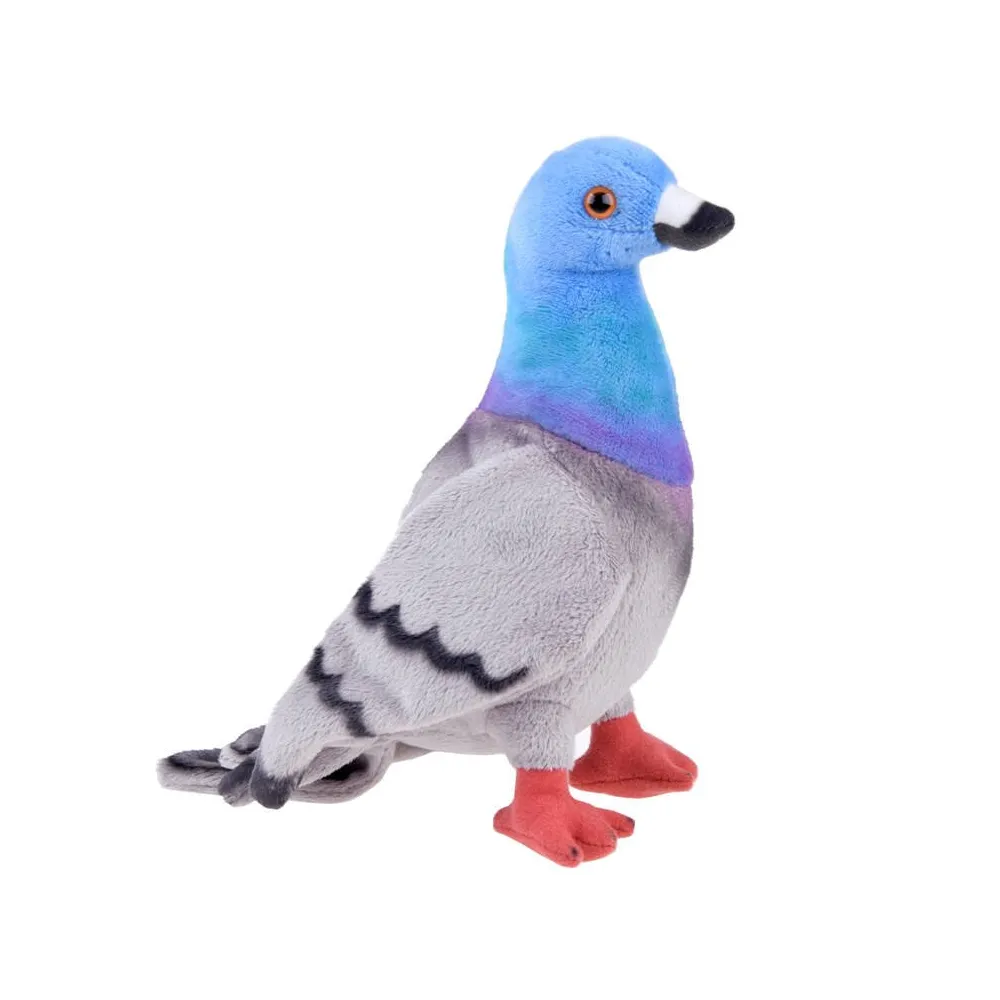 pluszowy gołąb miejski w naturalnych barwach na białym tle