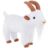 Biała maskotka koza o długości 38 cm stojąca na tle jasnego tła