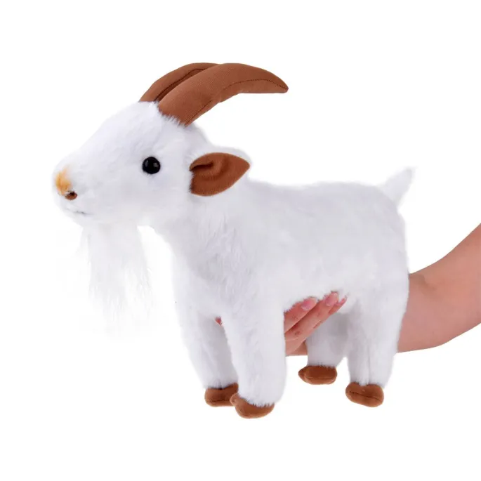 Miękka pluszowa koza z wyraźnie odwzorowanymi detalami pyska i rogów