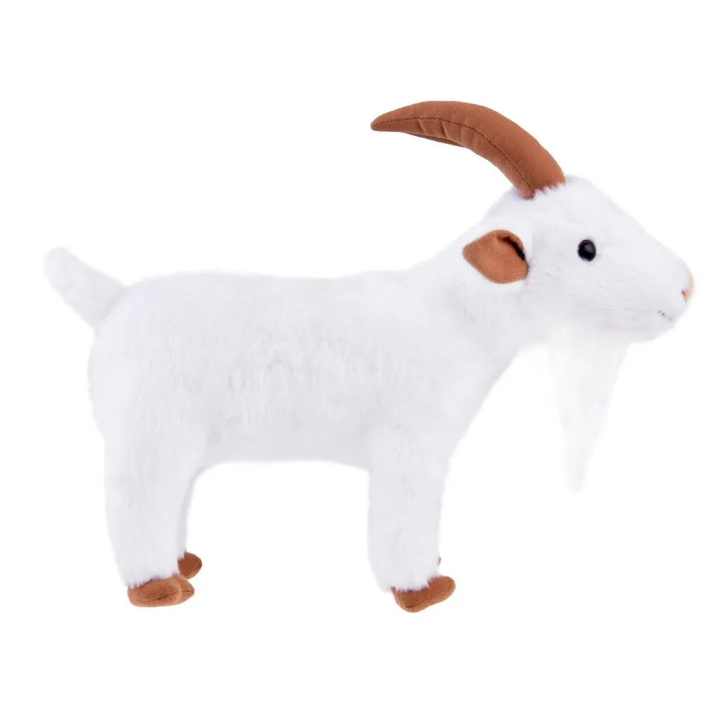 Realistyczna koza wykonana z przyjemnego w dotyku białego pluszu