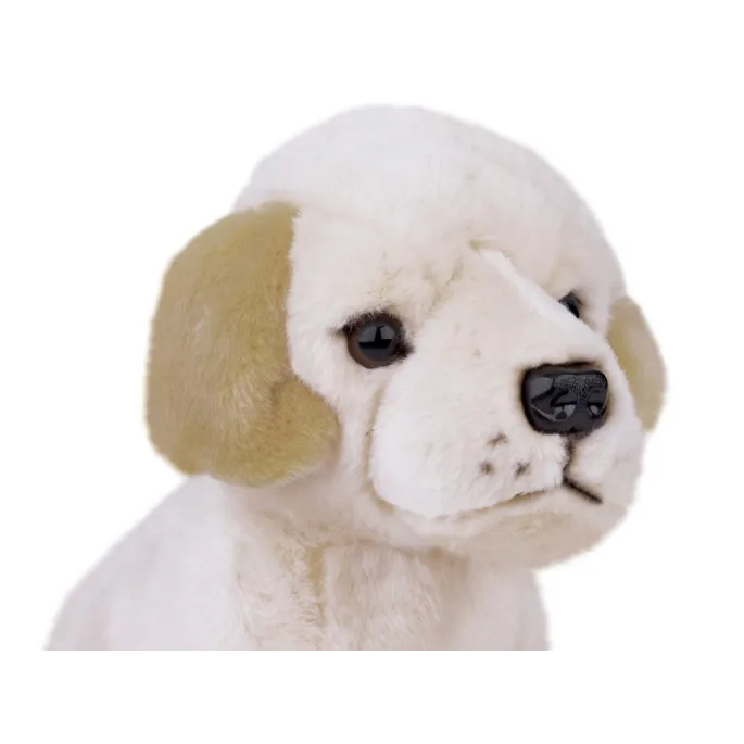 Zbliżenie na realistyczne detale twarzy maskotki labradora