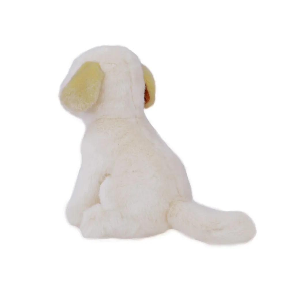 Miękki pluszak labrador prezentowany w stabilnej pozycji siedzącej