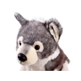 szary wilczek pluszowy prezentowany bokiem