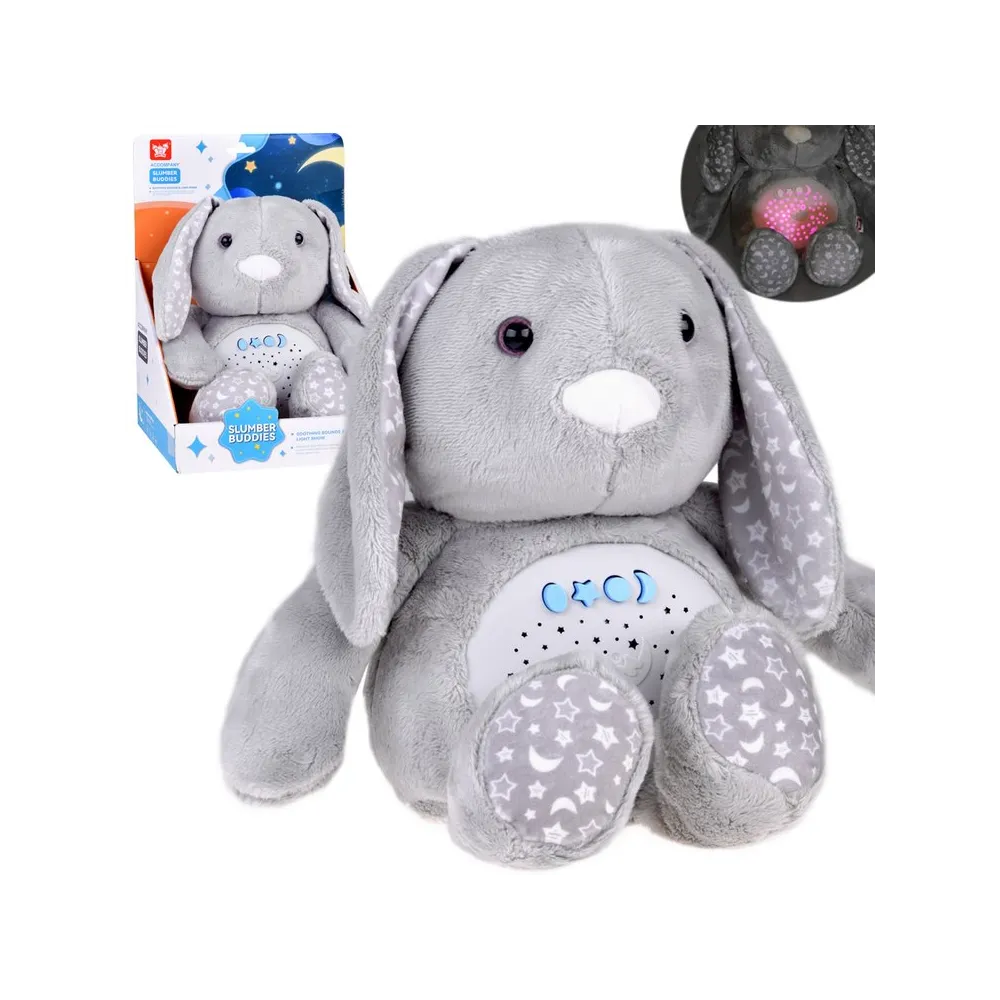 pluszowy króliczek projektor z motywem gwiazdek i księżyców