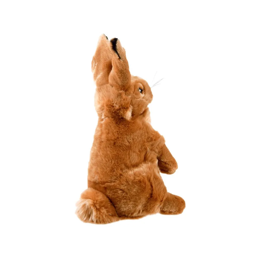 Detal futerka i czarnych obwódek uszu pluszowego zająca