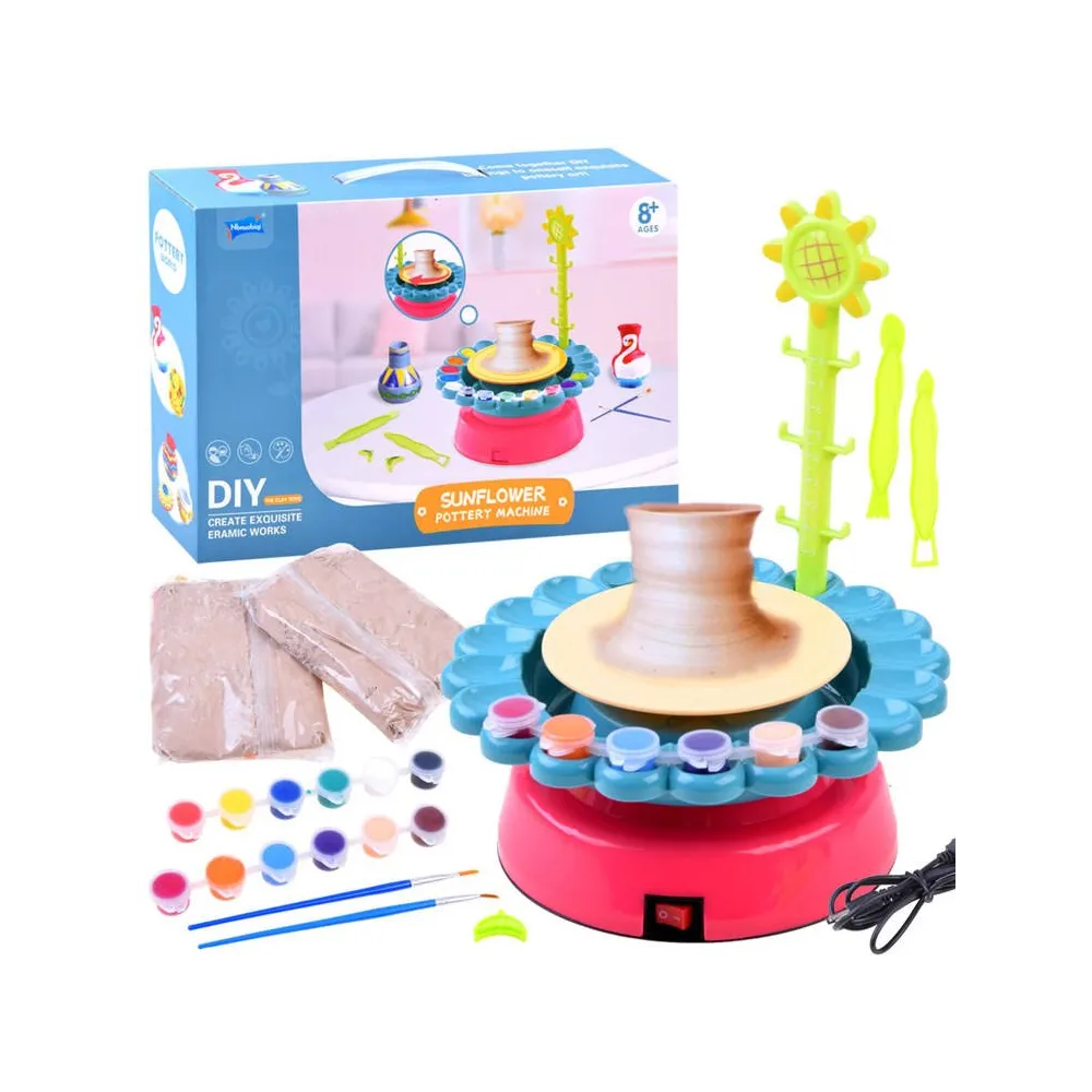 Koło garncarskie ZA3676 z akcesoriami do modelowania gliny dla dzieci
