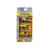 kolorowe pojazdy budowlane tonka ustawione obok dwóch pachołków