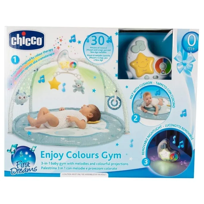 Mata dla niemowlaka 3w1 Enjoy Colors Gym niebieska z interaktywnymi zabawkami