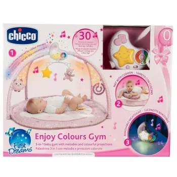 Mata dla niemowlaka 3w1 Enjoy Colors Gym różowa z poduszką i zabawkami