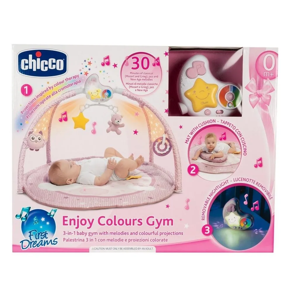 Mata dla niemowlaka 3w1 Enjoy Colors Gym różowa z poduszką i zabawkami