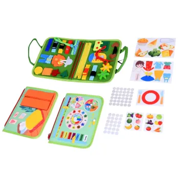 Materiałowa edukacyjna książeczka manipulacyjna Montessori zegar ZA6022