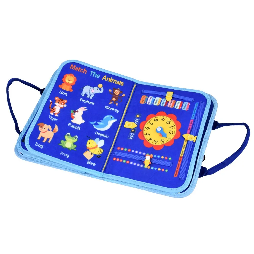 Strona książeczki z ćwiczeniem ubierania i wiązania sznurowadeł