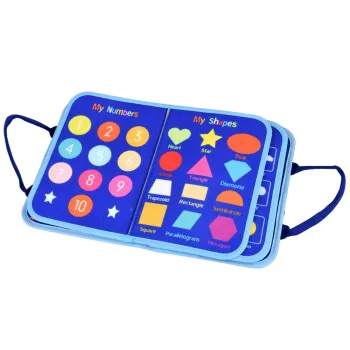 Barwne elementy do nauki liczenia i alfabetu w książeczce manipulacyjnej