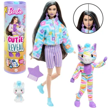 Barbie Cutie Reveal w pluszowym kostiumie zebry z akcesoriami