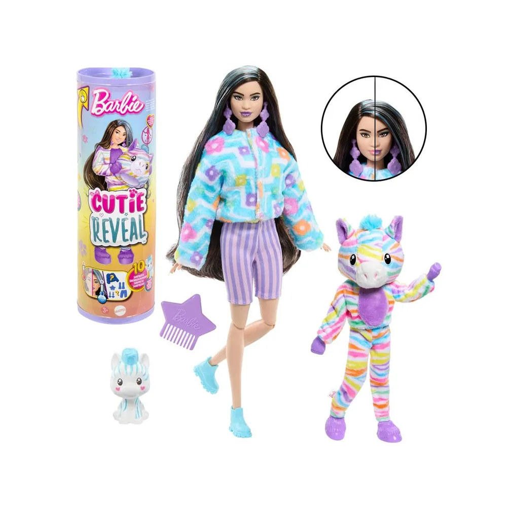 Barbie Cutie Reveal w pluszowym kostiumie zebry z akcesoriami
