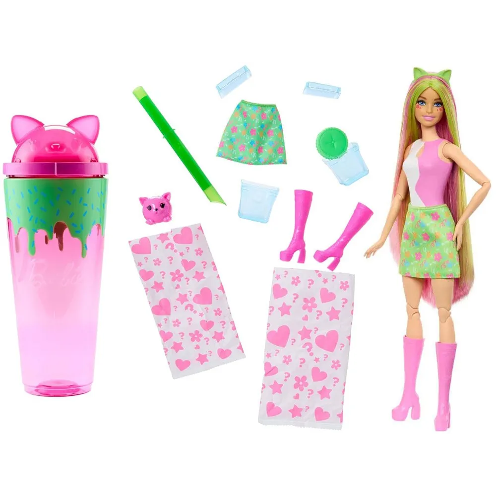 Zbliżenie na akcesoria zestawu Barbie Pop Reveal z serii Shake