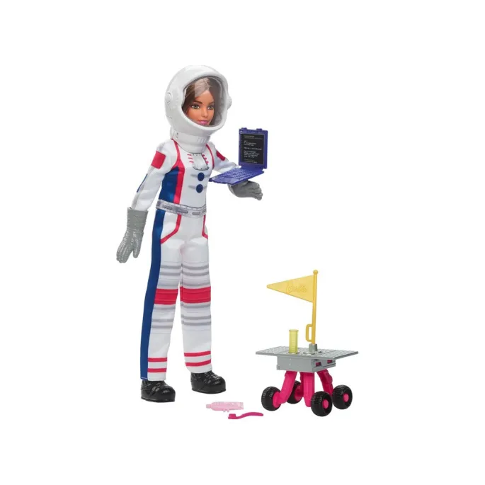 Zbliżenie na realistyczny kombinezon astronautki Barbie