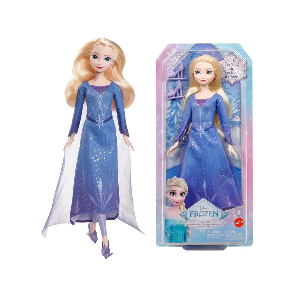 Lalka Elsa jako łyżwiarka w błyszczącej, niebieskiej sukience