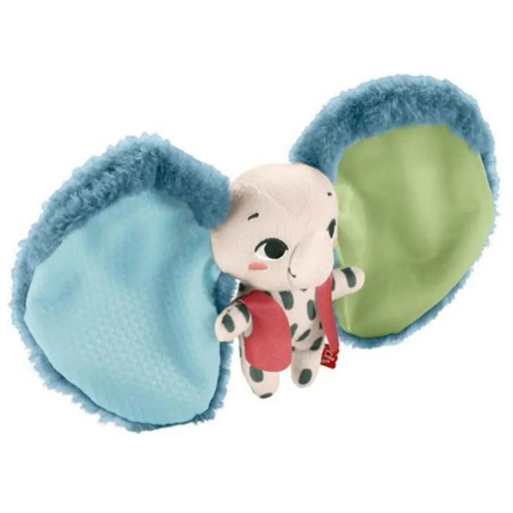 Detal dużych uszu przytulanki z różnymi fakturami materiałów