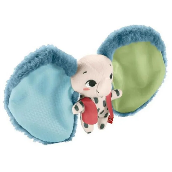 Detal dużych uszu przytulanki z różnymi fakturami materiałów