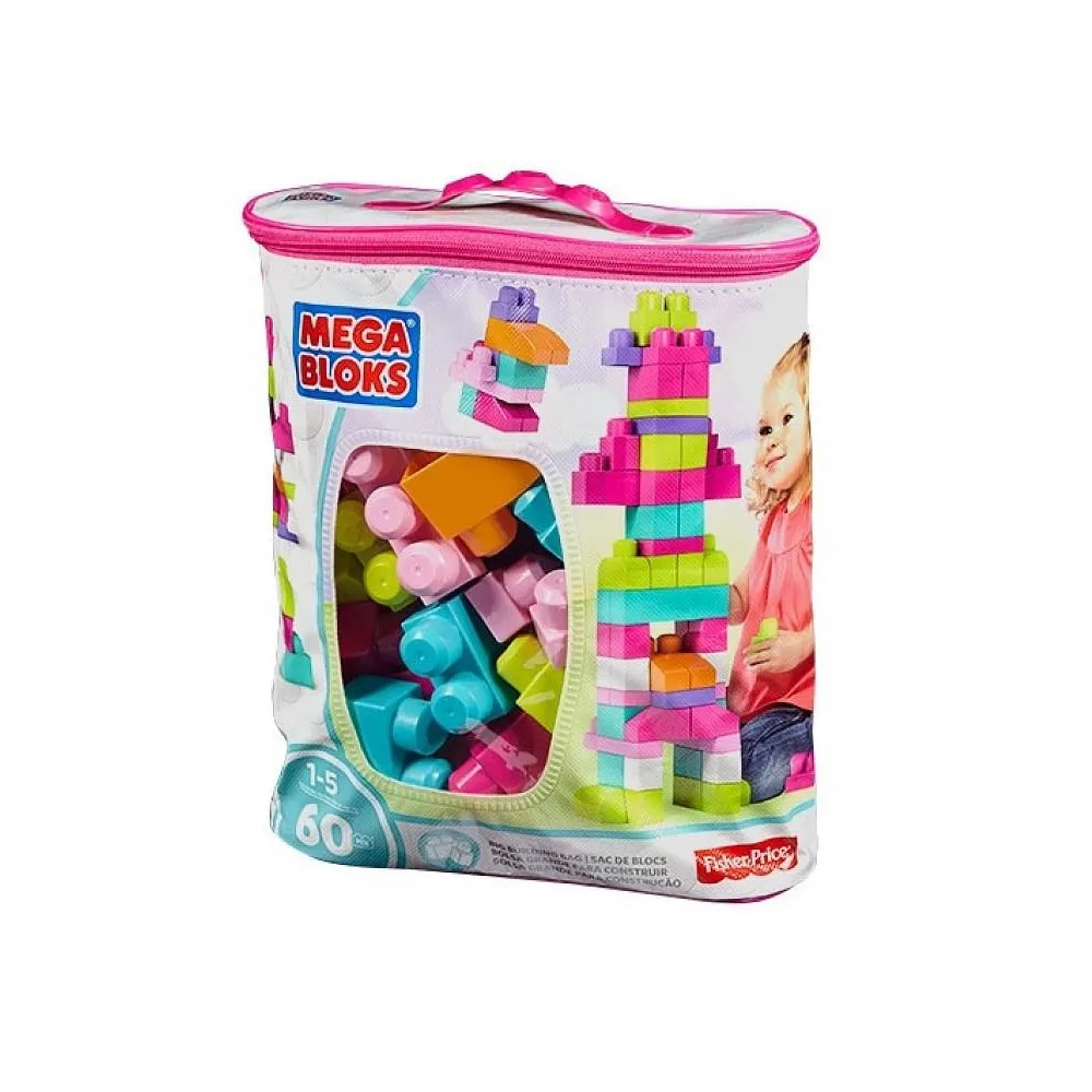Mega Bloks różowa torba z dużymi kolorowymi klockami dla dzieci