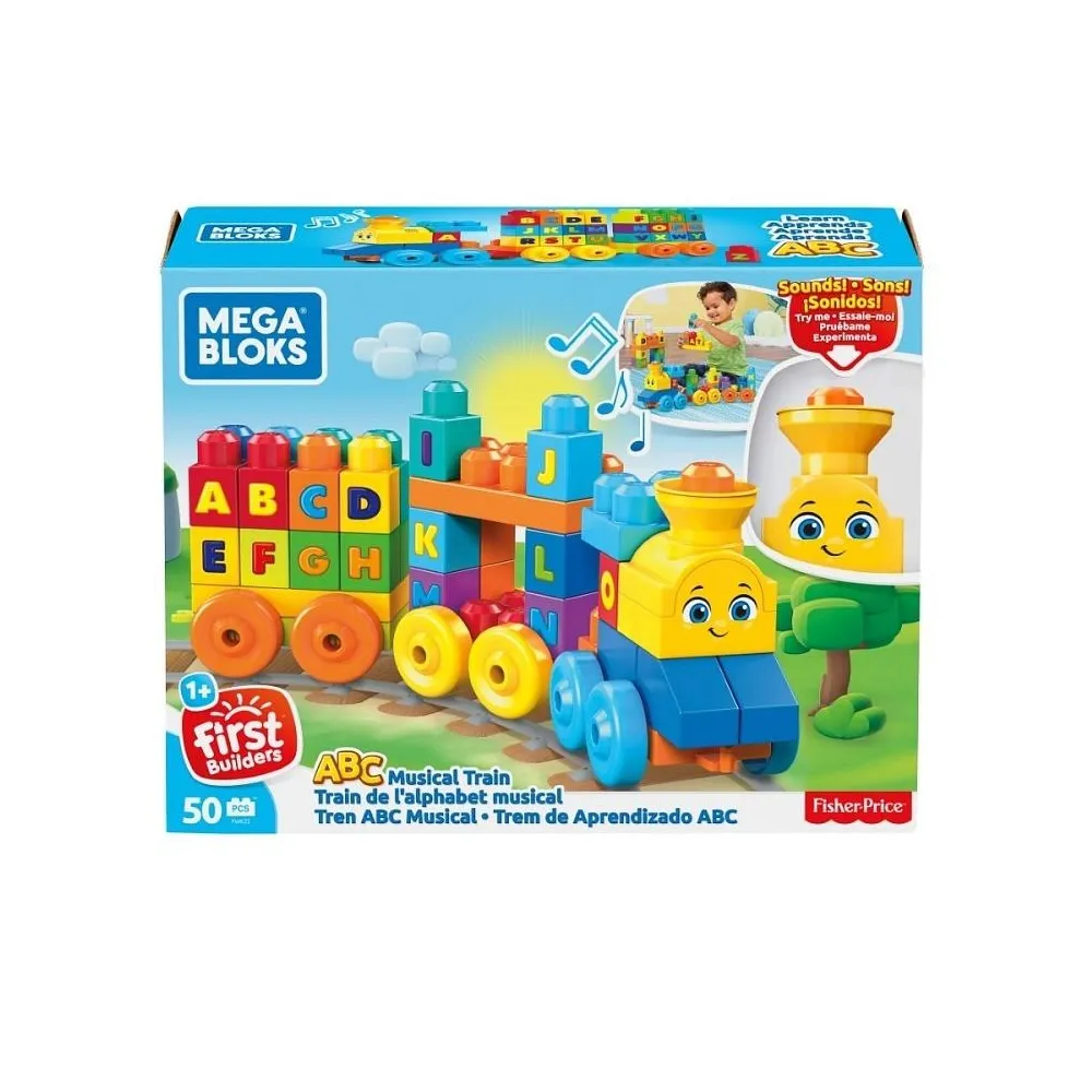 Mega Bloks Pociąg ABC z dźwiękiem i kolorowymi klockami z literami