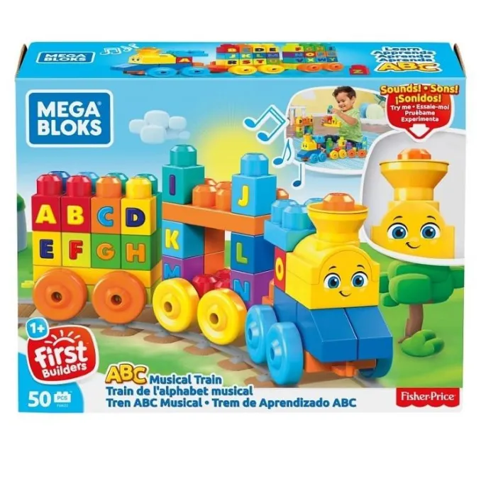 Mega Bloks Pociąg ABC z dźwiękiem i kolorowymi klockami z literami