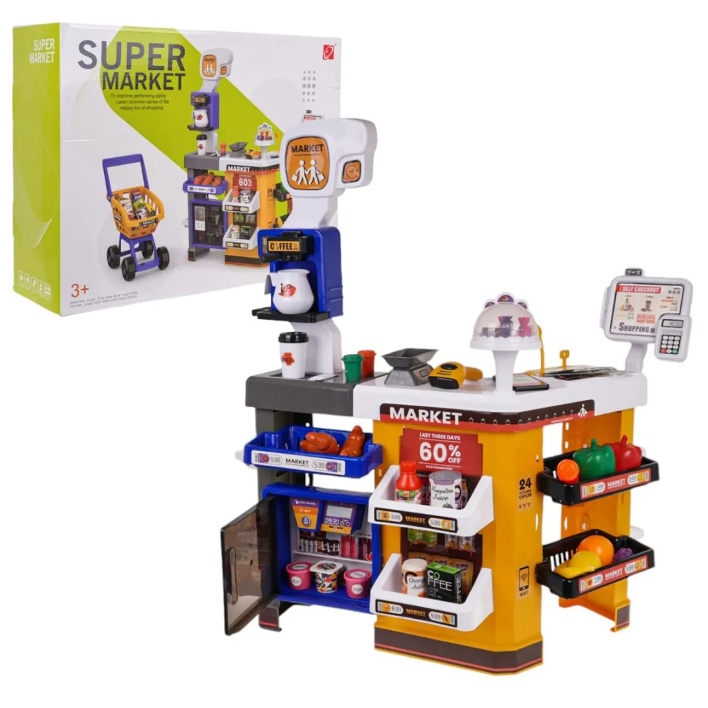 zbliżenie na kasę zabawkową z czytnikiem kart i skanerem