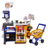 aksamitny wózek sklepowy z zabawkowymi produktami spożywczymi