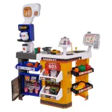 kolorowe akcesoria zestawu, w tym owoce i imitacje pieniędzy