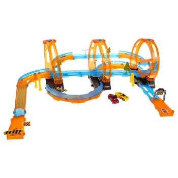 detal plastikowych barierek na ostrym zakręcie toru