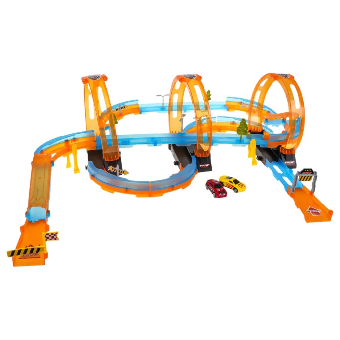 detal plastikowych barierek na ostrym zakręcie toru