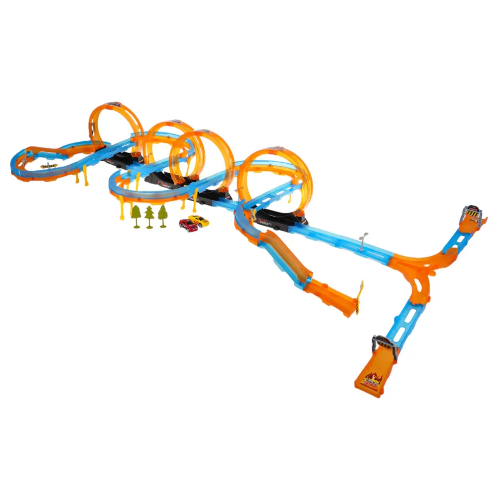 Kolorowe elementy toru wyścigowego ułożone przed montażem