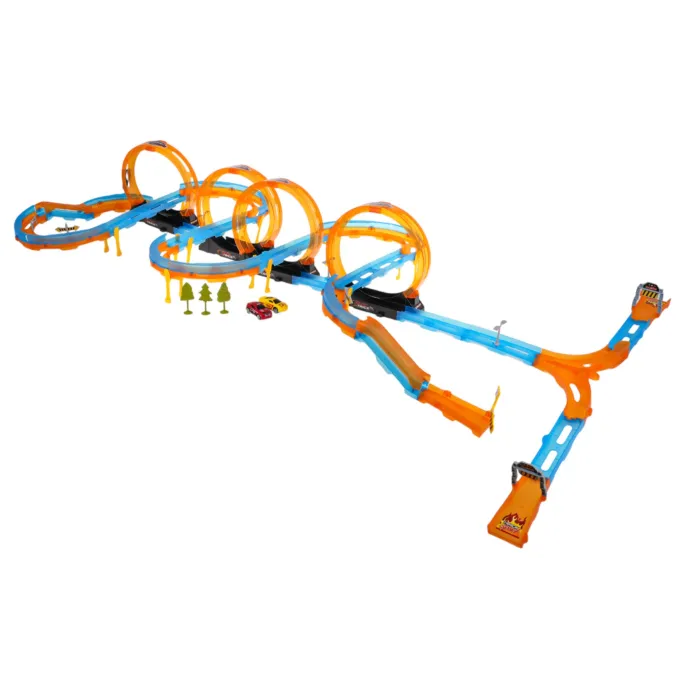 Kolorowe elementy toru wyścigowego ułożone przed montażem