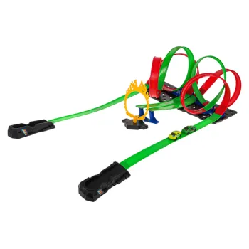 dwa pojazdy z napędem pull back na torze wyścigowym