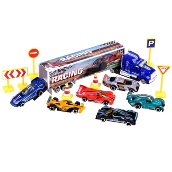 Metalowe autka Zestaw resorówek + znaki ZA4005