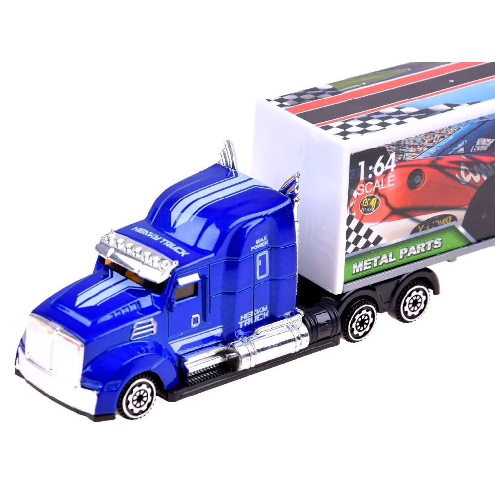 metalowe sportowe samochodziki w kolekcji z ciężarówką