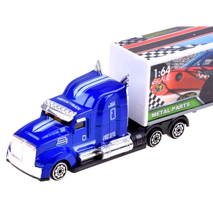 metalowe sportowe samochodziki w kolekcji z ciężarówką