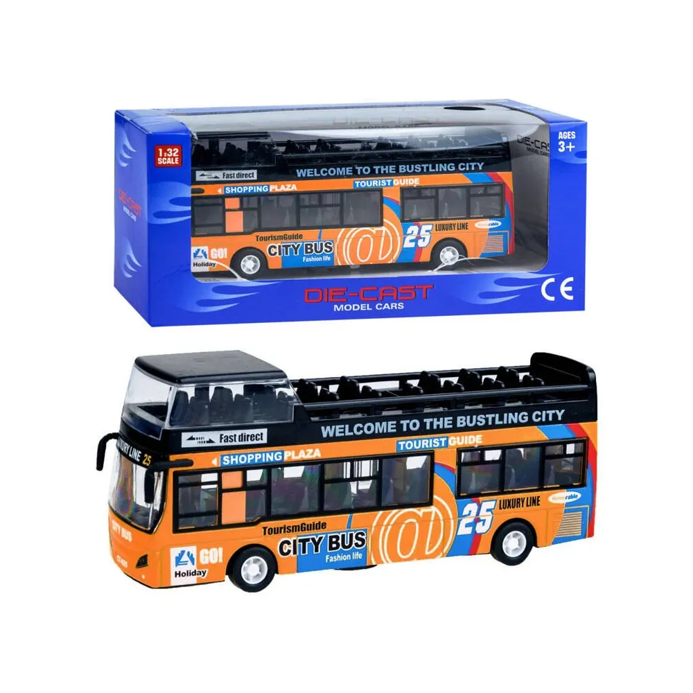 metalowy piętrowy autobus zabawka z widoczną szczegółową kabiną