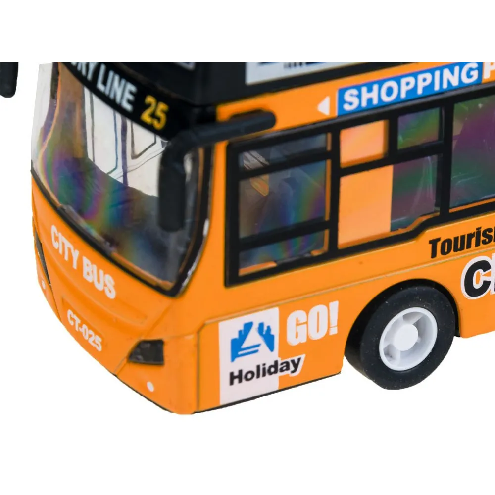 widok na otwierane drzwi piętrowego autobusu zabawki