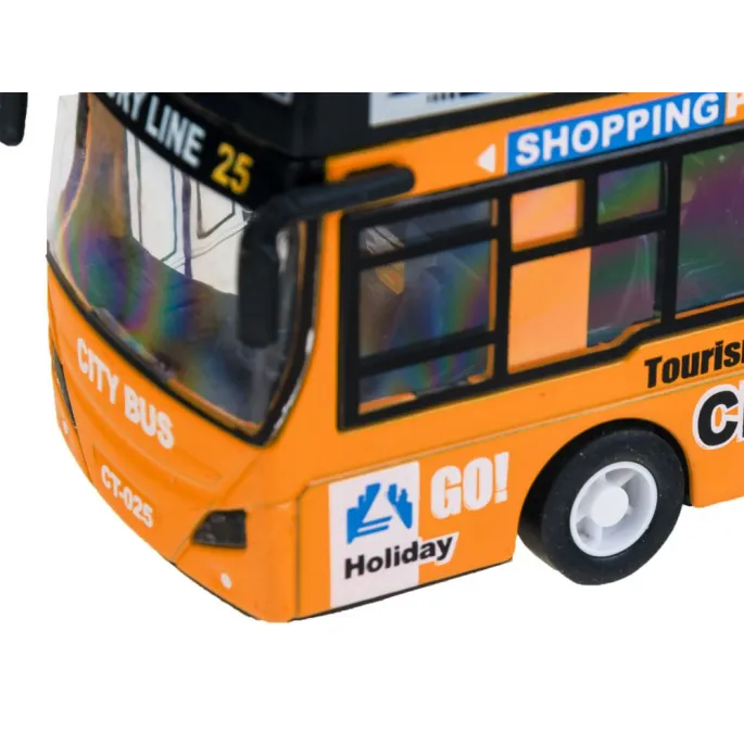 widok na otwierane drzwi piętrowego autobusu zabawki