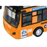 widok na otwierane drzwi piętrowego autobusu zabawki