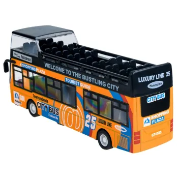 metalowy autobus zabawka podczas jazdy do przodu na podłożu