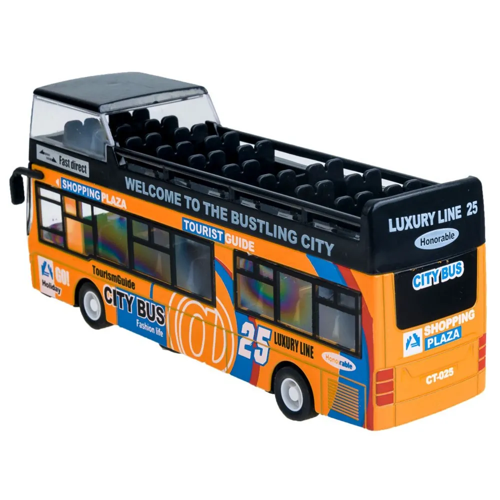 metalowy autobus zabawka podczas jazdy do przodu na podłożu