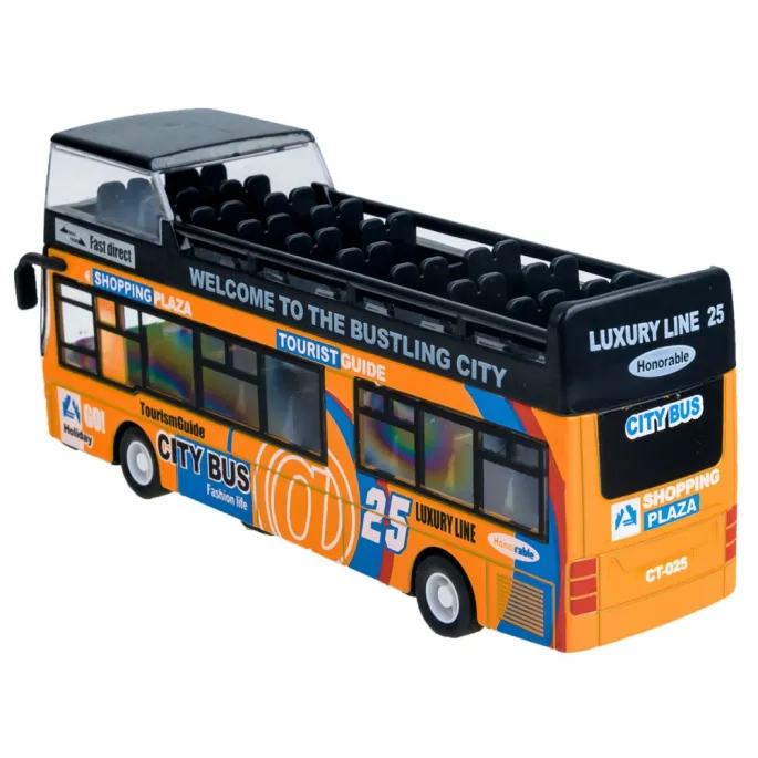 metalowy autobus zabawka podczas jazdy do przodu na podłożu