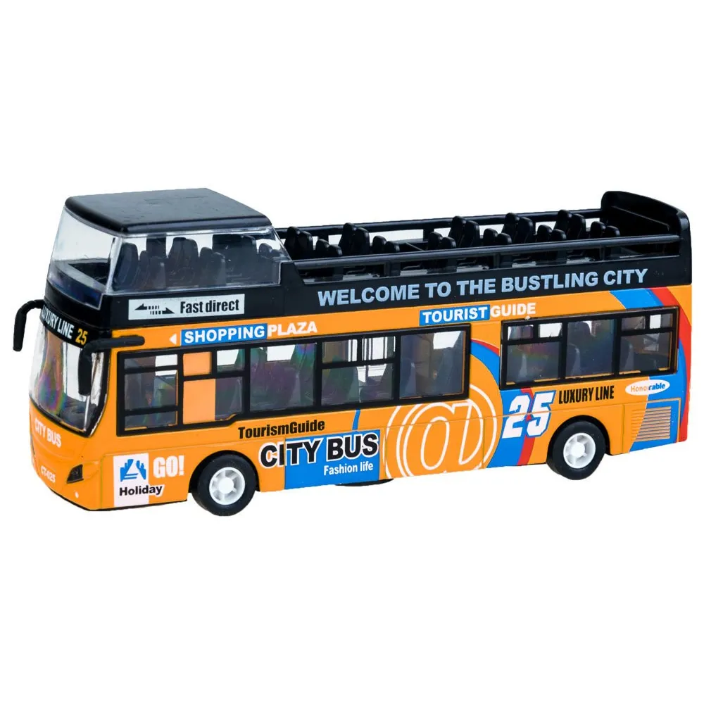 piętrowy autobus zabawka w widoku bocznym z zamkniętymi drzwiami