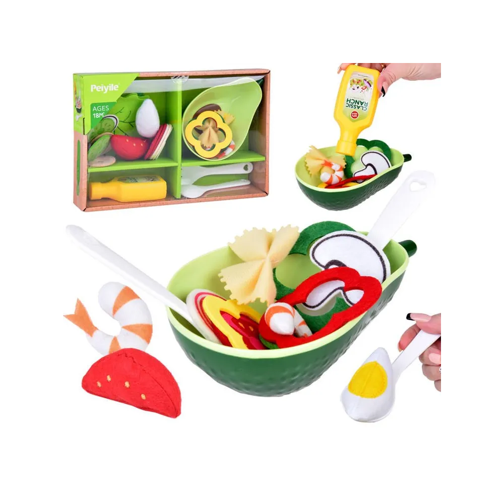 materiałowe warzywa i owoce z zestawu do robienia sałatki