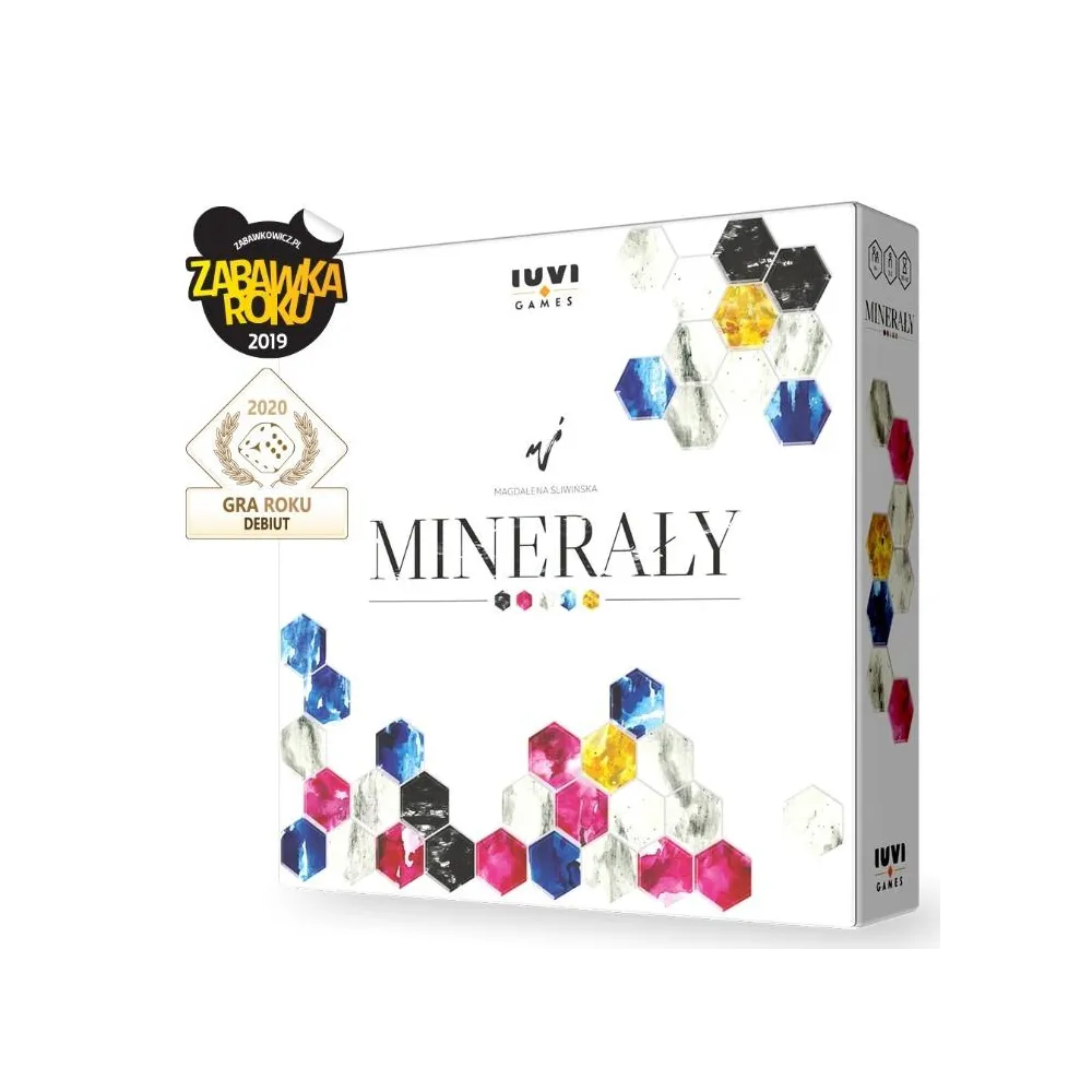 plansza i elementy gry Minerały IUVI Games z kolorowymi kaflami minerałów