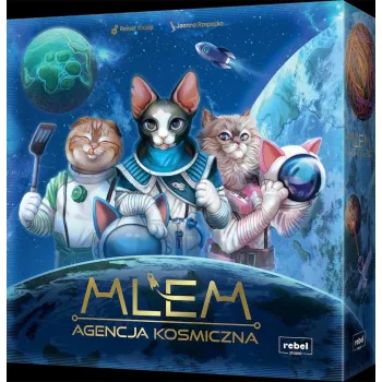 pudełko gry MLEM: Agencja kosmiczna REBEL z elementami planszy i żetonami
